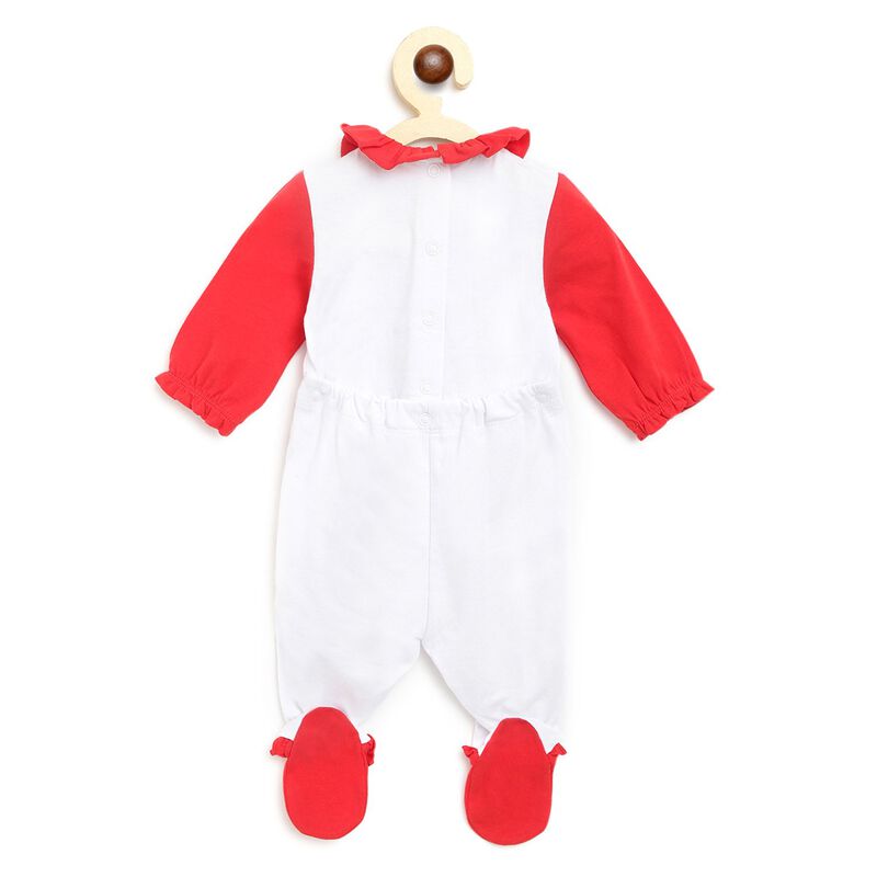 Girls White & Red Nappy Opening Babysuit image number null
